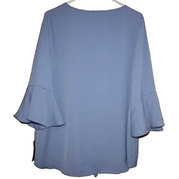ALYX Women's Flutter Sleeve Overlay Blue Tie Front Blouse Plus Size 0X NWT $54 - Picture 7 of 8